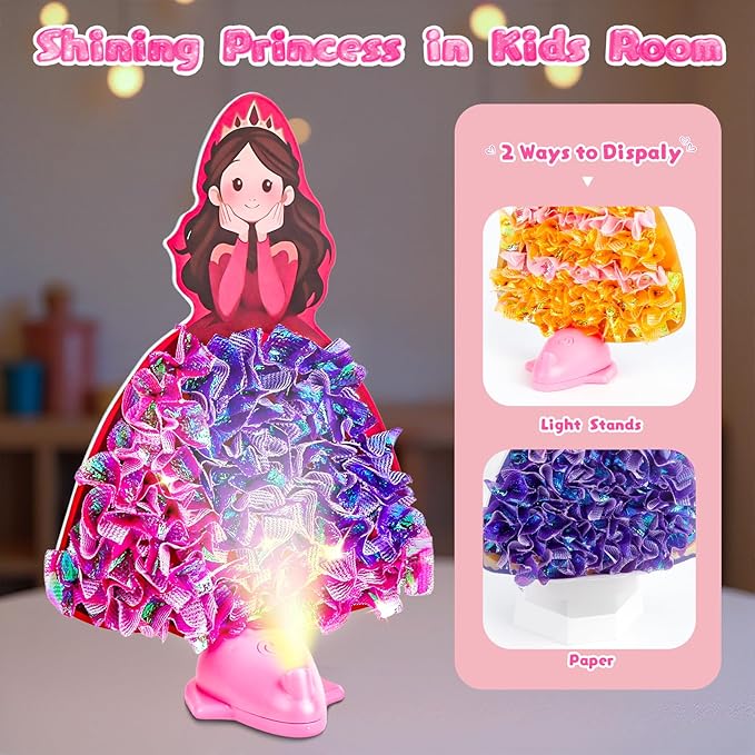 Fortand Poke-Art Crafts Kit for Kids, Princesses Craft Kits for Girls Ages 4-9 Paper Craft Kits with LED Base DIY Creative Activity Toys Gifts for Girls & Boys Ages 4 5 6 7 8 9 Mess-Free Fun for Kids