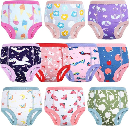 MOEMOE BABY Training Underwear 10 Packs Absorbent Potty Training Pants for Boys and Girls Cotton Pee Pants 2-9T