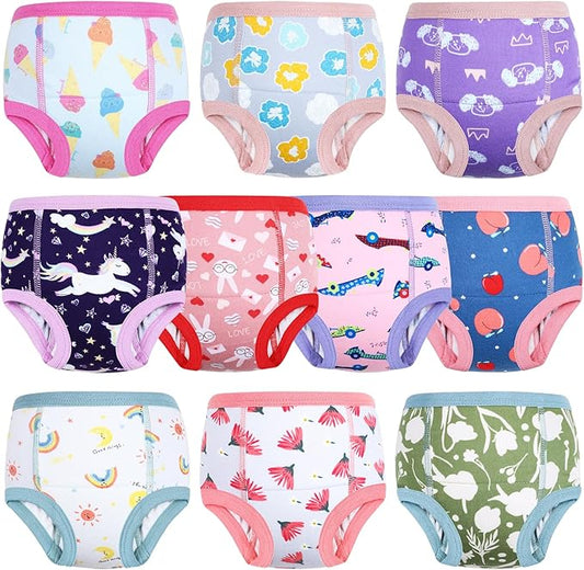 MOEMOE BABY Training Underwear 10 Packs Absorbent Potty Training Pants for Boys and Girls Cotton Pee Pants 2-9T