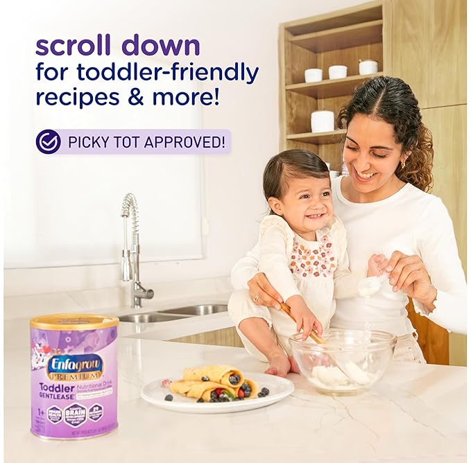 Enfagrow PREMIUM Gentlease Toddler Nutritional Drink, Made with Real Milk, Designed to Ease Fussiness, Gas & Crying, Brain-Building Omega-3, Nutrients for Growth & Immune Support, Powder Can, 29.1 Oz