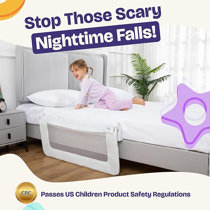 ComfyBumpy 1-Pack Bed Rail for Toddlers 35.5" L x 19.5" H | Toddler Bed Rails for Twin, Full & Toddler Mattress Size | Swing Down Rail Guard | Mattress Side Rail for Kids | White