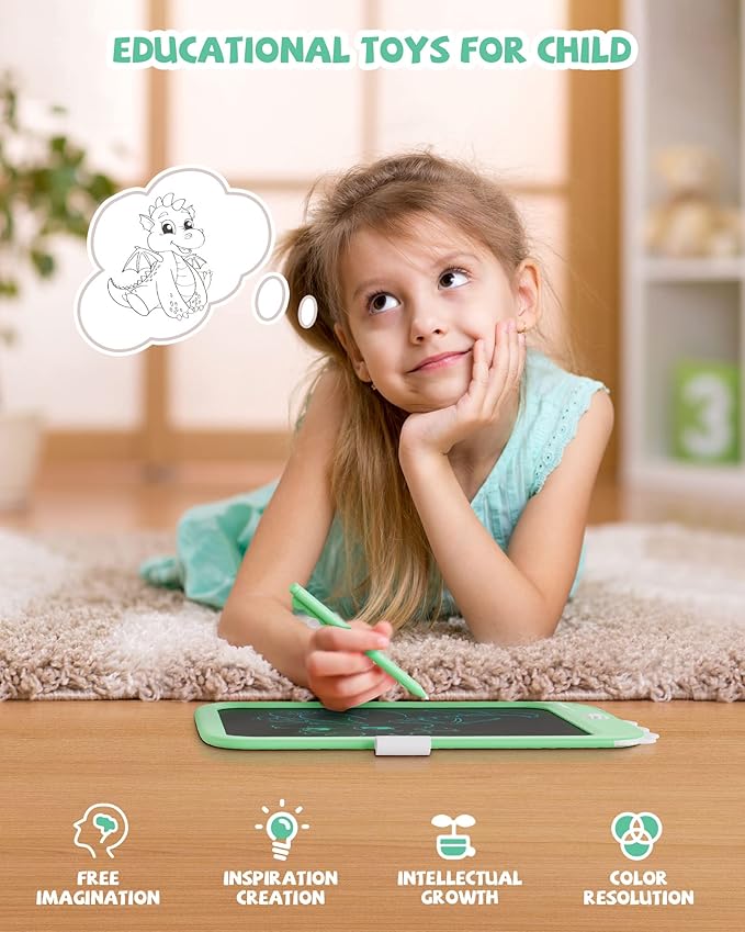TEKFUN Toddler Boy Toys, LCD Writing Tablet for Kids, Doodle Board Dinosaur Toys, Travel Essentials Toys for 3 4 5 6 Year Old Boys Girls, Easter Birthday Christmas Gifts (10inch Green)