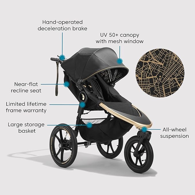 Baby Jogger Summit X3 3-Wheel Jogging Stroller with Hand Brake One-Hand Compact Fold & All-Wheel Suspension, City Royalty
