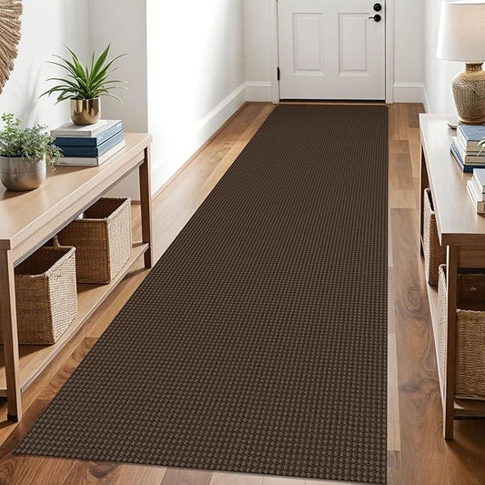 KOZYFLY Runners for Hallways 3x10 ft Washable Kitchen Runner Non Slip Rubber Backed Hallway Rugs Cotton Entryway Runner Rug Floor Carpet for Indoor Hall, Backdoor, Kitchen, Reddish Brown/Coffee