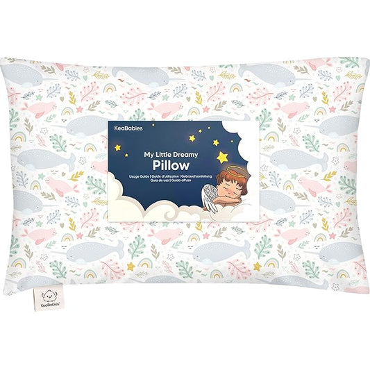 Toddler Pillow with Pillowcase - 13x18 My Little Dreamy Kids Travel Bed Pillows for Sleeping, Organic Cotton Small Pillowcase, Soft & Breathable, Machine Washable, Toddlers 2-5 Years Old (Narwhal)