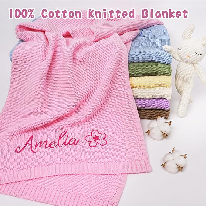 Personalized Baby Blanket with Embroidered Name, Custom Baby Blanket for Boys Girls, 30x40in Customized Baby Receiving Blankets, Personalized Christmas Birthday Boys Girls Newborn Gifts (Pink)