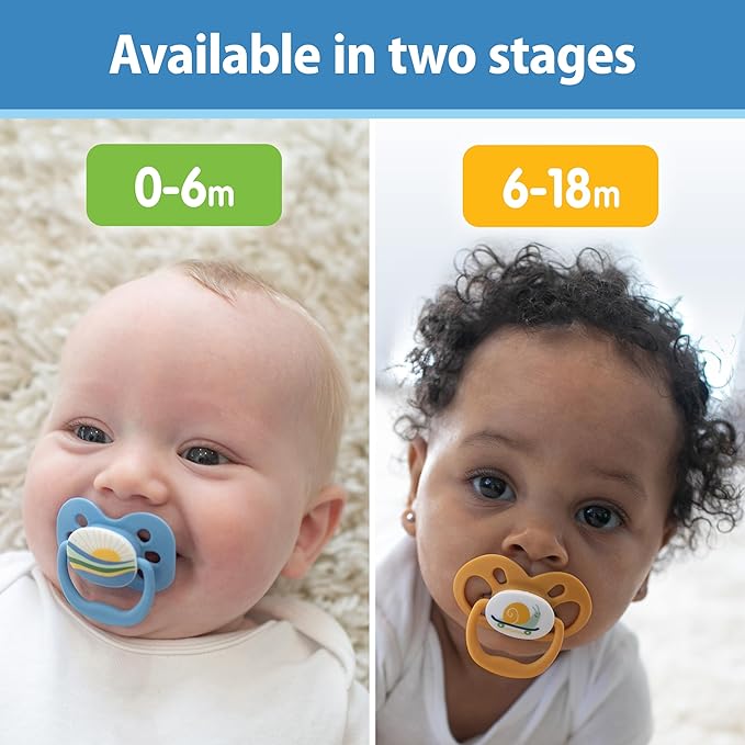 Dr. Brown's Advantage Baby Pacifier, Fully Symmetrical Soother with Soft Silicone Bulb, Skateboard Snail, 6-18m, BPA Free, 2 Pack