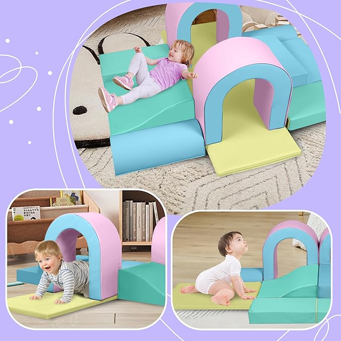 Kinder King Climb and Crawl Activity Play Set, 10-Piece Soft Foam Block for Climbing, Crawling and Sliding, Indoor Climber for Toddlers and Kids, Baby Infant Lightweight Climbing Toys