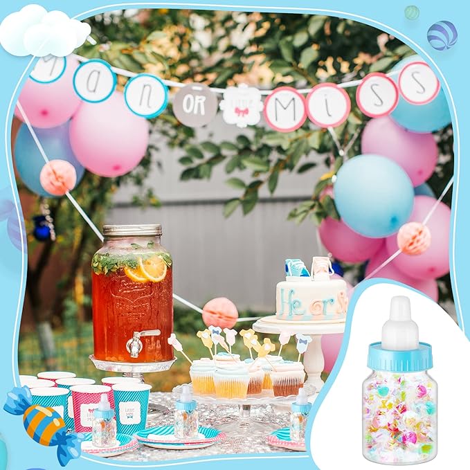 36 Pcs 3.5 Inch Baby Bottle Shower Favor Mini Plastic Candy Bottle Clear Bottles for Baby Shower Mini Feeding Candy Box for Party Favor Gift Decor(Blue)