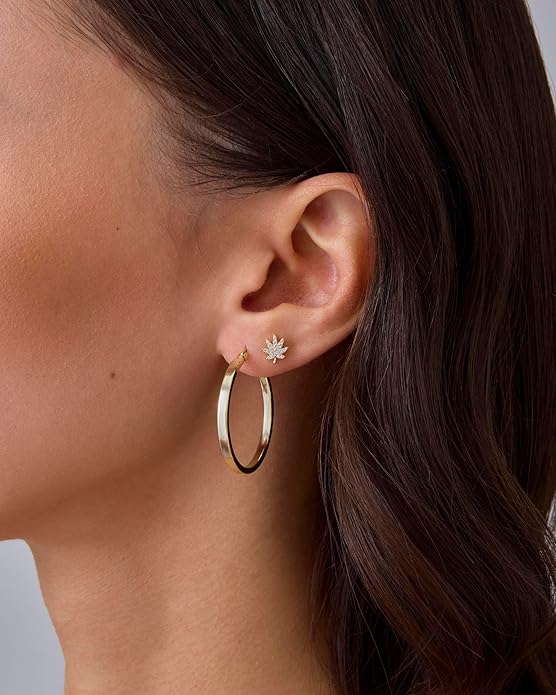 PAVOI 14K Gold Plated Dainty Flat Back Earrings for Women - Hypoallergenic Sterling Silver Posts Helix Cartilage Piercing Jewelry - Emoji Motif Bow Celestial Flatback Gold Stud Earrings Screw Back