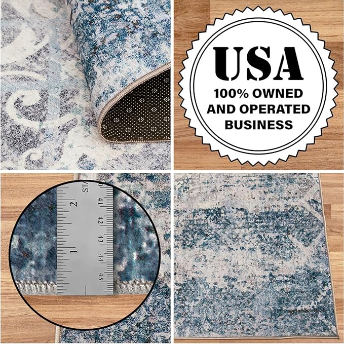 ReaLife Rugs Machine Washable Area Rug - Living Room Bedroom Bathroom Kitchen Entryway Office - Padded Low Pile Stain Resistant Premium - Boho Vintage Bohemian - Blair - Grey 5' x 7'