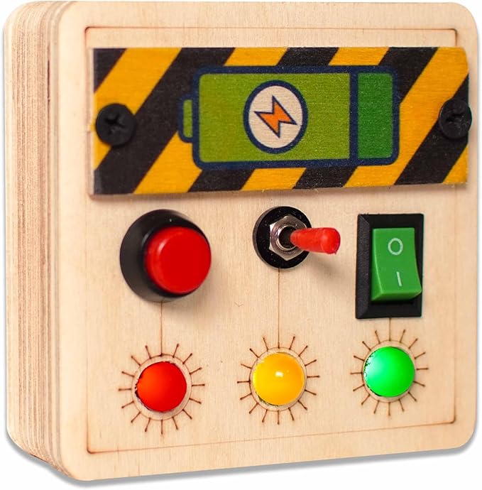 Toys Mini Switch Montessori Busy Board, Sensory Travel Toy with LED Lights & Switches, Educational Activity Board for Toddlers and Kids 1–4 Years Old, Beige