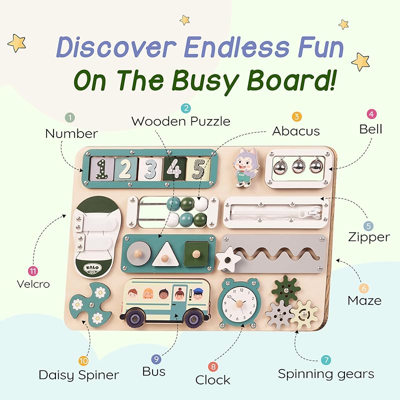Large Busy Board Montessori Toys for 1 2 3 Year Old - Sensory Toys for Toddlers 1-3 - Fine Motor Skills & Early Learning - Montessori Gift for Boys & Girls - Travel-Friendly & Safe (Green)