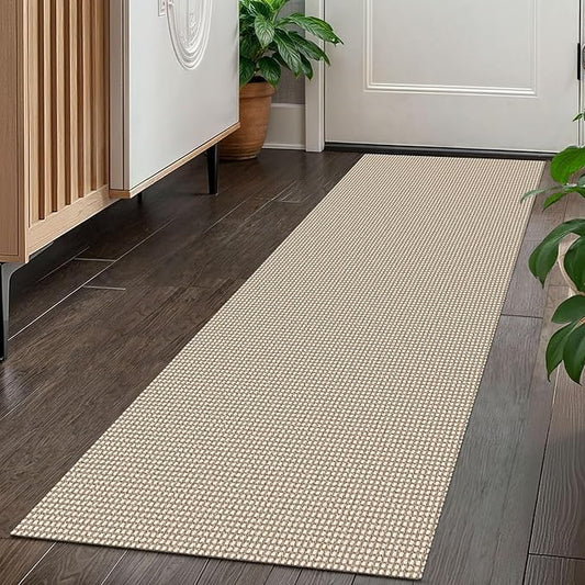 KOZYFLY Runners for Hallways 2x5 ft Washable Kitchen Runner Non Slip Rubber Backed Hall Runners Cotton Entryway Runner Rugs Floor Carpet for Indoor Backdoor Bedroom Kitchen, Ivory/Khaki