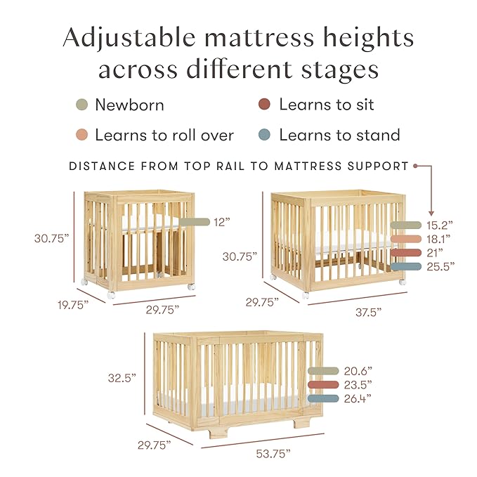 Babyletto Yuzu 8-in-1 Convertible All-Stages Crib - Conversion Kits for Bassinet, Midi Baby Crib to Toddler Bed, Daybed, Full-Size Crib & Baby Bed - Portable & Adjustable - GREENGUARD Gold Certified