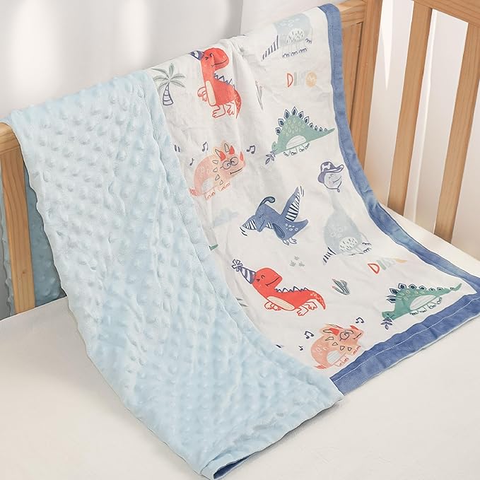 SANDJEST Dinosaurs Kid Blanket 30 x 40 - Kids Throw Minky Blanket with Double Layer Dotted Backing - Gifts for Nursery Room Decor