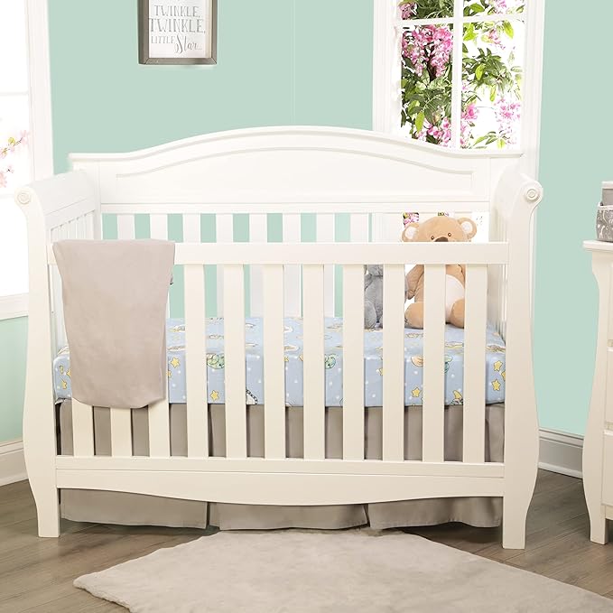 2 Pack Fitted Crib Sheets for Boys in 100% Jersey Knit Cotton – Blue and Yellow Precious Moments Design Plus Solid Gray Boy’s Crib Mattress Sheets by Everyday Kids