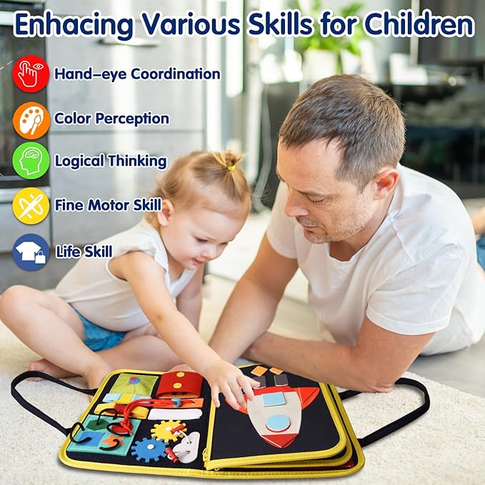 Montessori Busy Board for Toddlers 1 2 3 4 Year Old Boys & Girls, STEM Sensory Toys with Cosmic Exploration Activities Educational Travel Game Busy Book for Fine Motor Skills & Birthday Gift