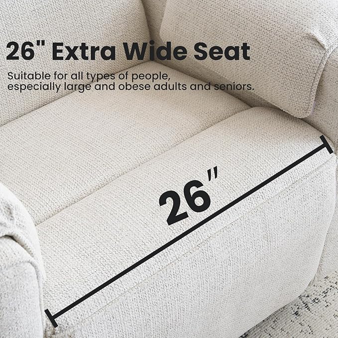 Oversized Power Recliner Chair Swivel Glider with Adjustable Headrest, Swivel Rocking Recliner Chair for Adults, 26" Extra Wide Glider Nursery Chair with Overstuffed Armrest, USB Ports, White