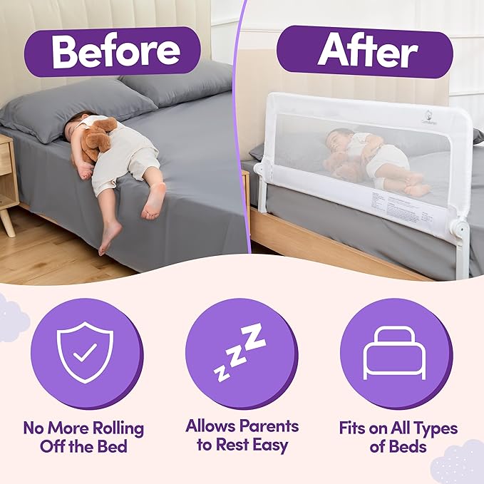 ComfyBumpy 1-Pack Bed Rail for Toddlers 55.5" L x 23.5" H | Extra Tall Toddler Bed Rails for Twin, Full, Queen & King Mattress Size | Swing Down Rail Guard | Mattress Side Rail for Kids | White