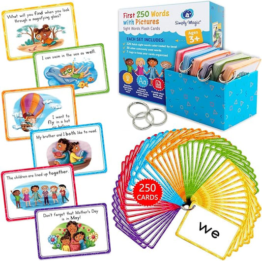 250 Sight Words Flash Cards for Kindergarten with Pictures, Dolch Sight Words Pre-K for Toddlers 3 4 5 6 7 8 Years, High Frequency Words Reading Cards for Kids Ages 4-8, Preschool - Simply Magic