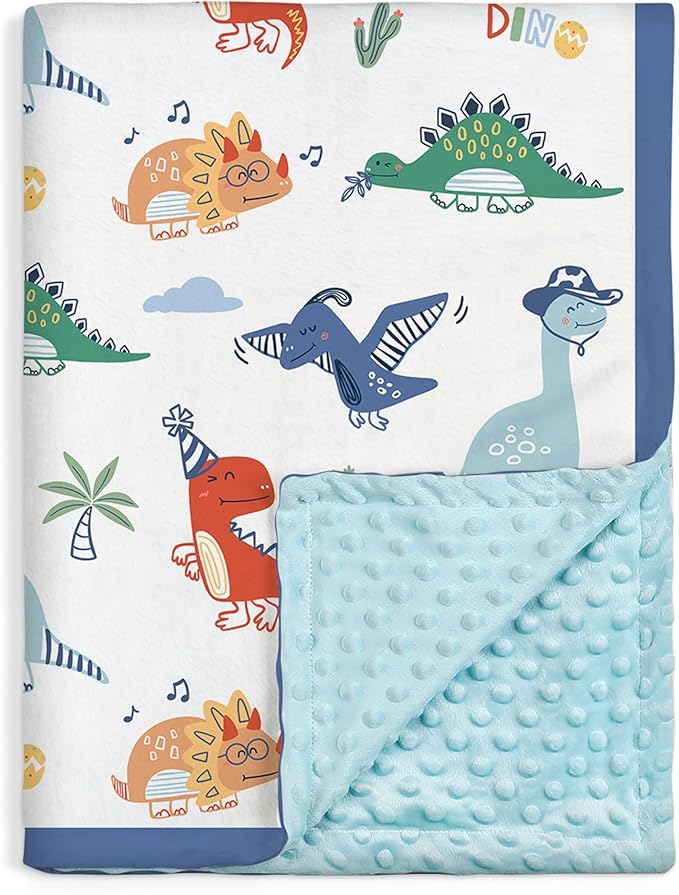 SANDJEST Dinosaurs Kid Blanket 30 x 40 - Kids Throw Minky Blanket with Double Layer Dotted Backing - Gifts for Nursery Room Decor
