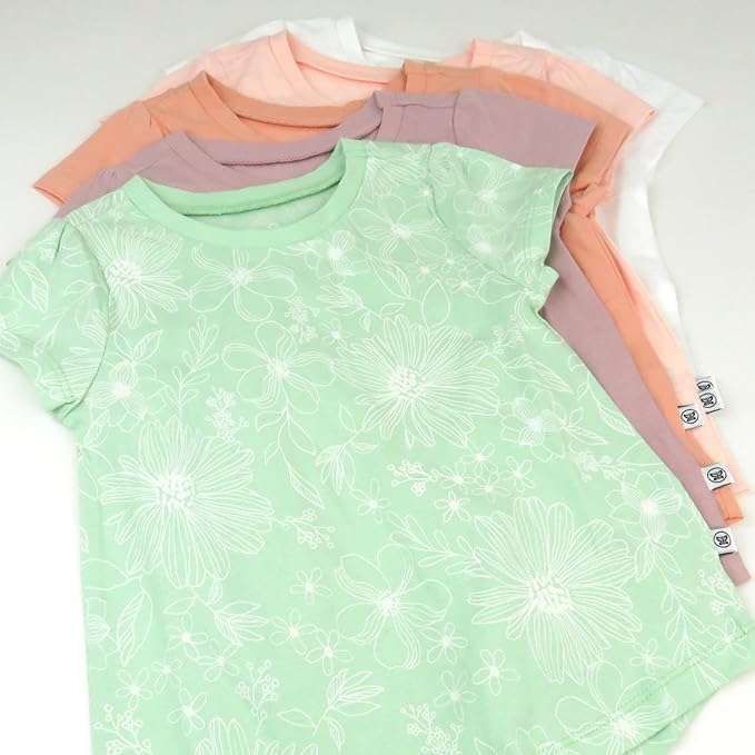 HonestBaby Unisex-Baby 5-Pack Short Sleeve T-Shirts 100% Organic Cotton Baby, Toddler, Little Kid, Boy, Girl, Unisex