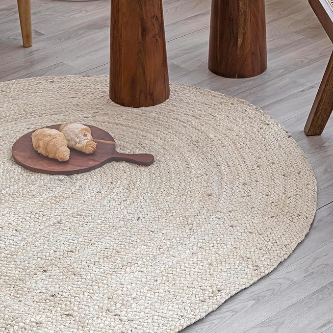 HOMEMONDE Reversible Oval Jute Area Rug - Hand Woven Natural Fiber - Farmhouse Braided Rugs for Entryway/Front Door/Porch/Meditation Mat/Home Decor (2.3 x 4 ft, Off White)