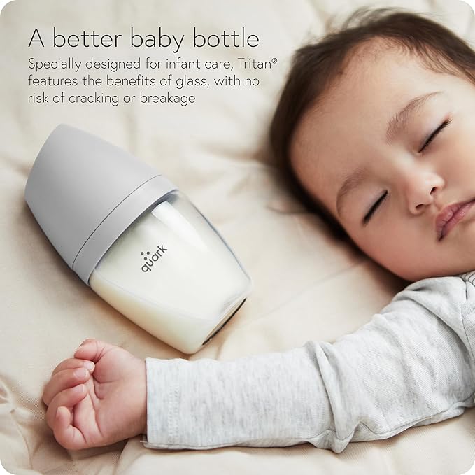 BuubiBottle Max Slow Flow Bottle for Newborn Babies by Quark - with Anti-Colic RealFeel Nipple to Simulate Breastfeeding - BPA-Free, PVC-Free, Toxin-Free - 8 Oz Bottle with Lid, 2 Pack - Gray