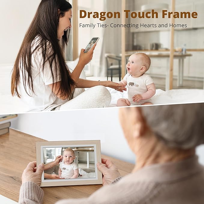 Dragon Touch Digital Picture Frame WiFi 10 inch IPS Touch Screen Digital Photo Frame Display, 32GB Storage, Auto-Rotate, Share Photos via App, Email, Cloud, Classic 10 Brown