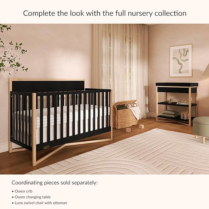 Dream On Me Owen 5-in-1 Convertible Full-Size Baby Crib in Matte Black, GreenGuard Gold & JPMA, Converts to Toddler, Day, & Full-Size Bed, Non-Toxic Paint, Safe Sleep Environment