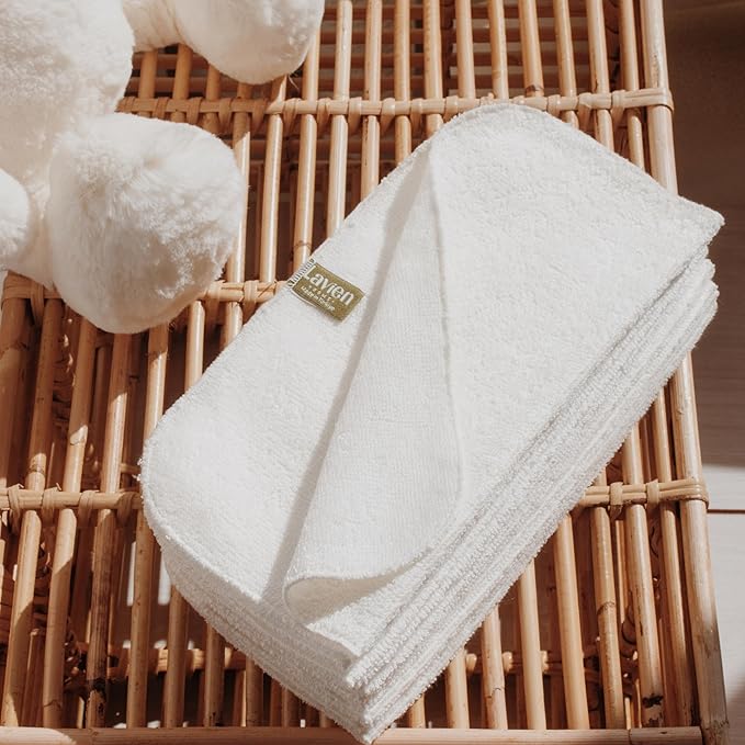 Lavien Home 12-Pack Rayon derived from Bamboo Washcloths with Multi-Purpose Clutch Bag, Ultra-Soft Absorbent Towels for Face, Body, Shower, Make-Up, Baby, and More - Cloud Touch 10"x10" (White)