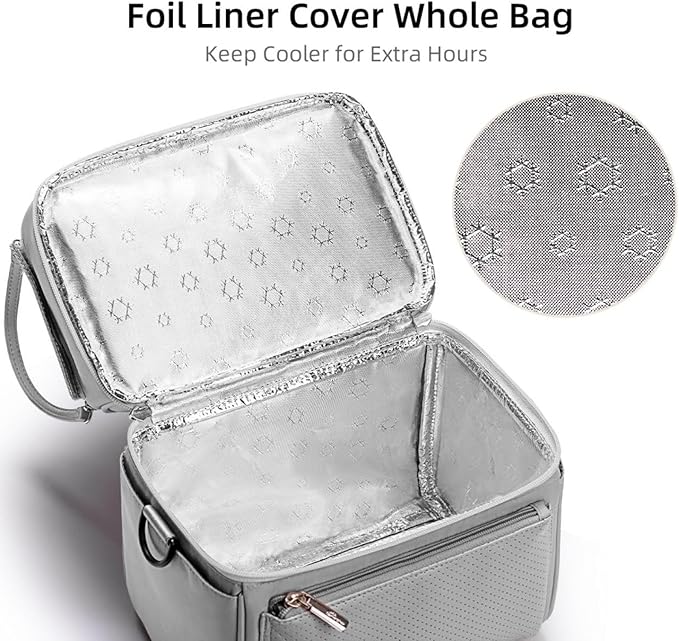 Sunveno Breastmilk Cooler Bag with 2 Ice Packs & Detachable EPP Insulation Box, 15-Hour Cold Retention Foil-Lined Leak-Proof Tote Fits 3 baby Bottles for On-The-Go Pumping Moms, Daycare & Travel,Grey