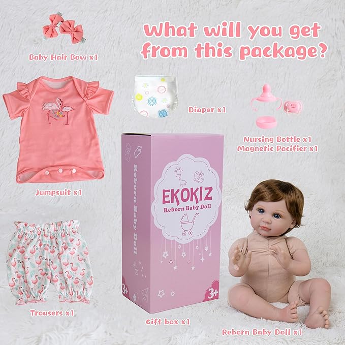 Realistic Baby Doll 22-Inch Lifelike Newborn Baby Doll Soft Cloth Body Real Life Baby Dolls with Clothes and Toy Accessories, Ideal Christmas Birthday Gift Set for Kids Age 3+