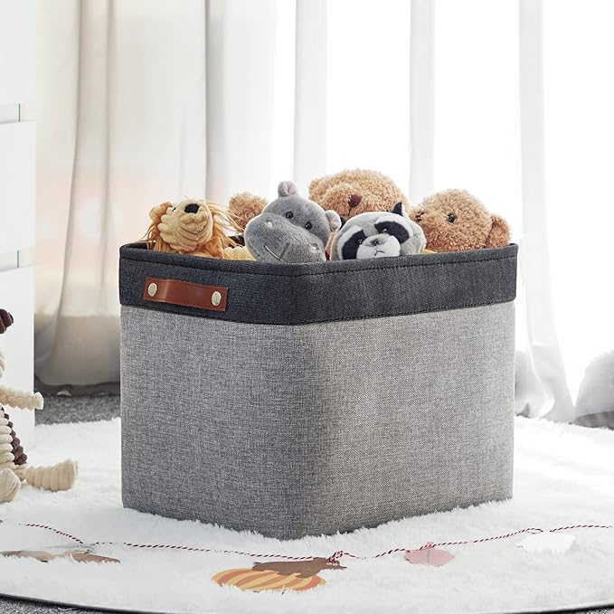 HNZIGE Large Storage Baskets Fabric Cloth Tall Baskets for Shelves[2 Pack] Foldable Organizer Bins 16" X 11.8" X 11.8" Decorative Storage Basket Black Storage Bin for Organizing Closet Toy(Black&Gray)
