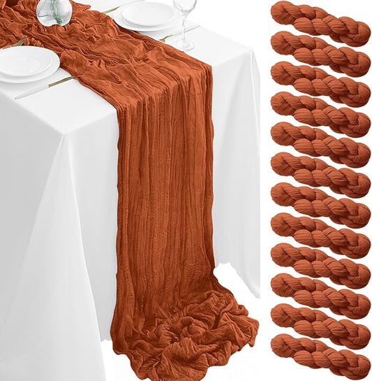 12Pack Terracotta Table Runner 10FT Cheesecloth Table Runner 35x120inch Cheese Cloth Table Runners Rustic Boho Gauze Fall Table Runners for Party Wedding Birthday Dining Bridal Baby Shower Decor