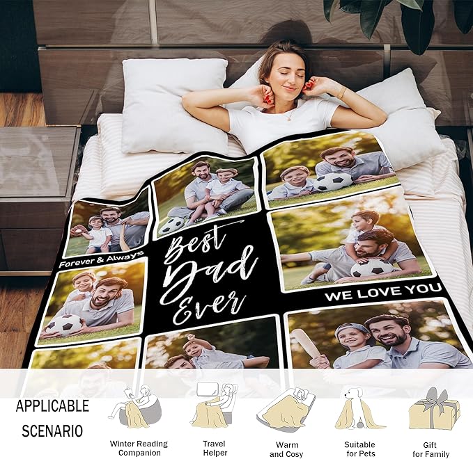 Custom Dad Blankets with Photos - Personalized Dad Gifts for Birthday & Christmas