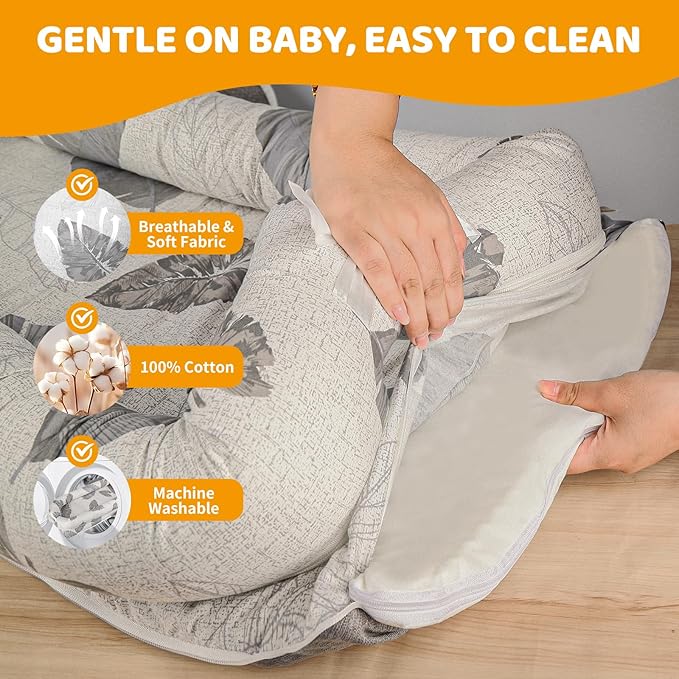TDTOK Baby Lounger, Soft Breathable Cotton Baby Lounger 0-12 Months, Portable Floor Baby Nest Lounger for Home and Travel Newborn Essentials Gifts for Boys & Girls Baby Lounger Bed