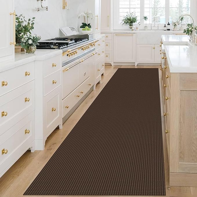 KOZYFLY Extra Long Runners for Hallways 3x14 ft Washable Kitchen Runner Non Slip Rubber Backed Hallway Rug Cotton Entryway Runner Rug Floor Carpet for Indoor Hall, Kitchen, Stair, Reddish Brown/Coffee