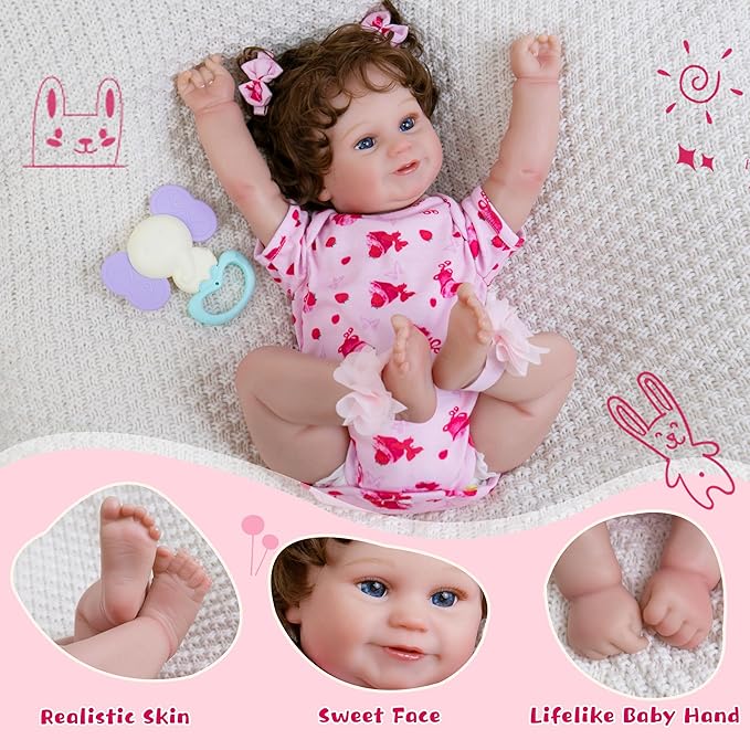 Lifelike Reborn Baby Dolls Girl, 20-Inch Realistic Baby Doll with Hair Baby Doll That Looks Real Cloth Body Newborn Girl with Complete Accessories for Kids 3+, Lovely& Pretty Girls