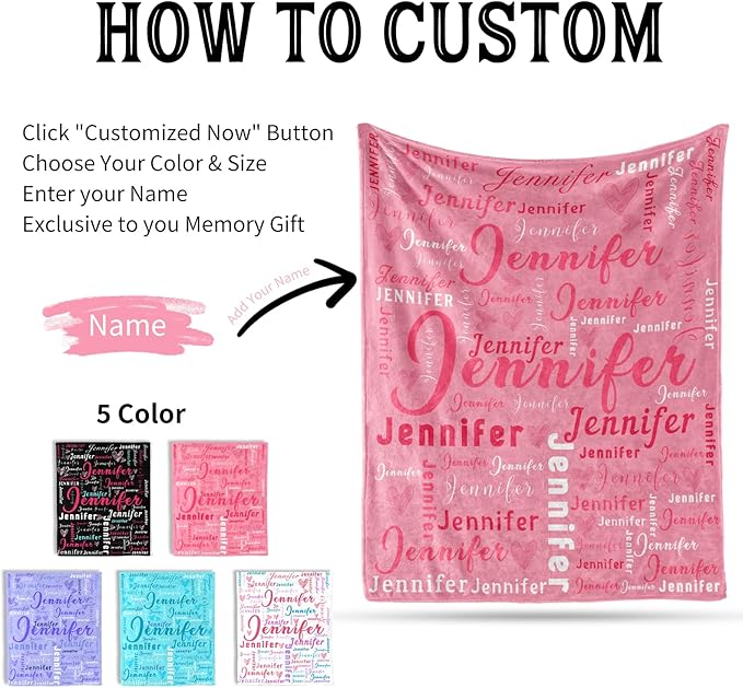 Ship Next Day, Custom Name Blanket - Printed in USA, Personalized Baby Blankets for Girls, Baby Blanket with Name, Ultra-Soft Cozy Fleece Blankets, Gifts for Boys & Girls Kids Teen Girl New Mom