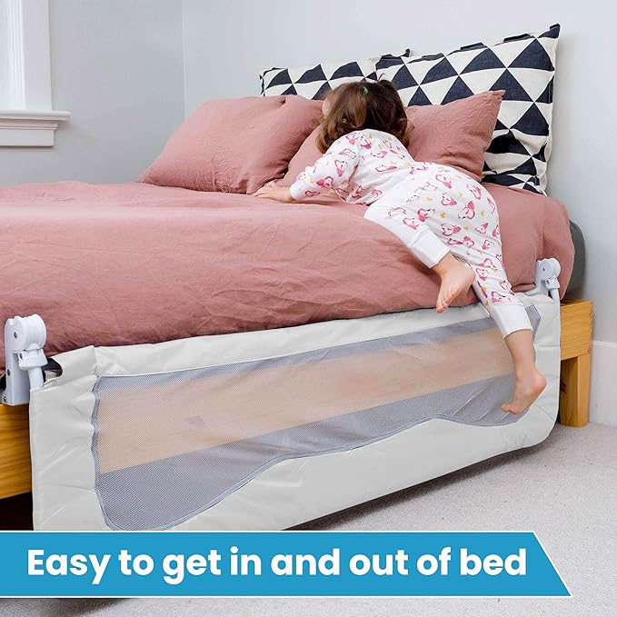 Bed Rail for Toddlers & Infants – Universal Toddler Bed Rails for Twin, Full Size, Queen &King Beds with Thick Mattresses & Recessed beds - White 59W*23.5H (Pack of 1)