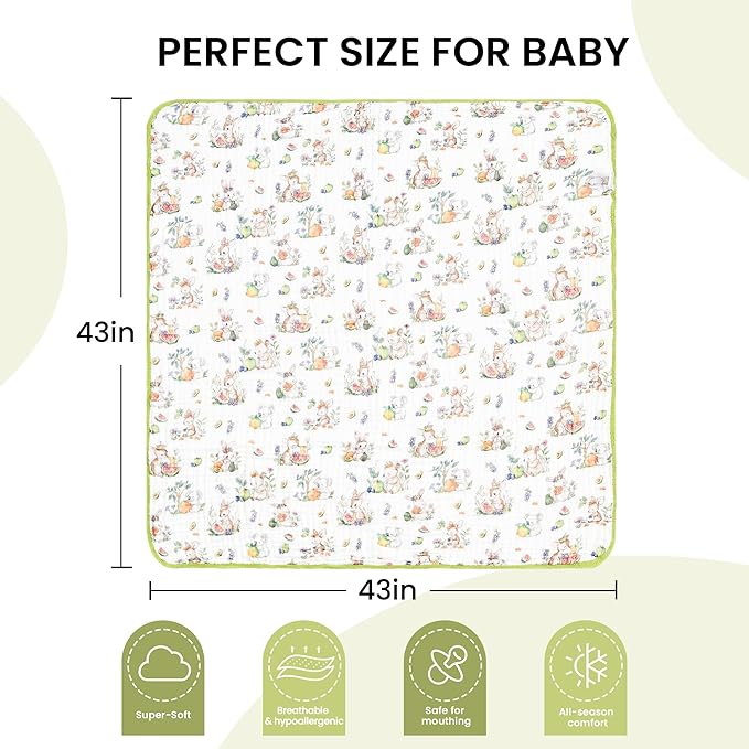 Luxury Muslin Baby Blanket, Soft Swaddle, 6-Layer Cotton Receiving Blanket for Newborn Infant, 43x43 Inch Lightweight Breathable Crib Blanket, Nursery Stroller Toddler Quilt, Animal Print