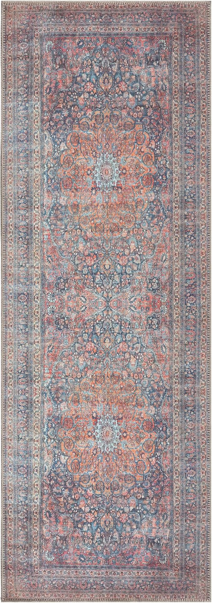 Bloom Rugs Washable Non-Slip 12 ft Runner - Multicolor Traditional Medallion Runner for Entryway, Hallway, Bathroom, and Kitchen - Exact Size: 2.5' x 12'