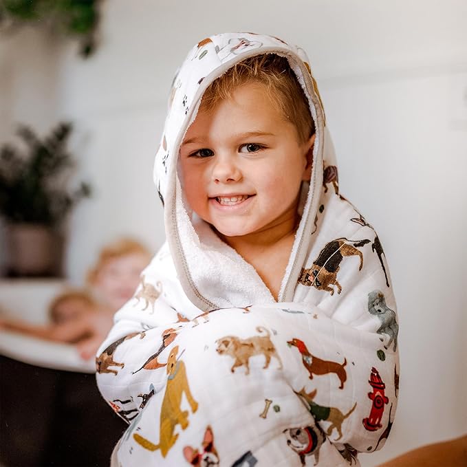 Little Unicorn Premium Hooded Bath Towel| Absorbent Cotton & Terry Blend | Larger Size, 1-6 Years (Woof)