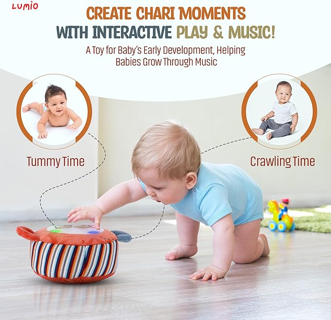 Lumio Interactive Musical Plush Toy with Lights and Sounds - Sensory Toy for 3 6 9 12-18 Months and up, Perfect for Tummy Time Rhythm Learning (Piano)