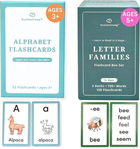 ABC Flashcards & 750 Phonics Words | Ages 4-7 | Preschool Kindergarten Reading Kit | 200 Premium Brainstrong Flash Cards
