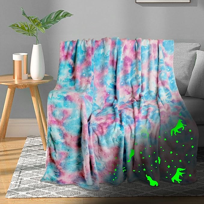 Unicorn Glow in The Dark Blanket, Unicorn Blanket for Girls/Kids Age 3-12, Toddler Soft Fleece Blanket Throw Birthday Gift 40"x60"
