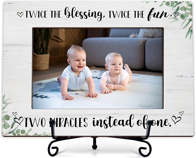 Twins Photo Frame Gifts, Two Miracles Themed Wooden Picture Frame With Stand, Baby Ultrasound Frame, Baby Announcement Gifts For New Mom New Dad New Grandparents -49