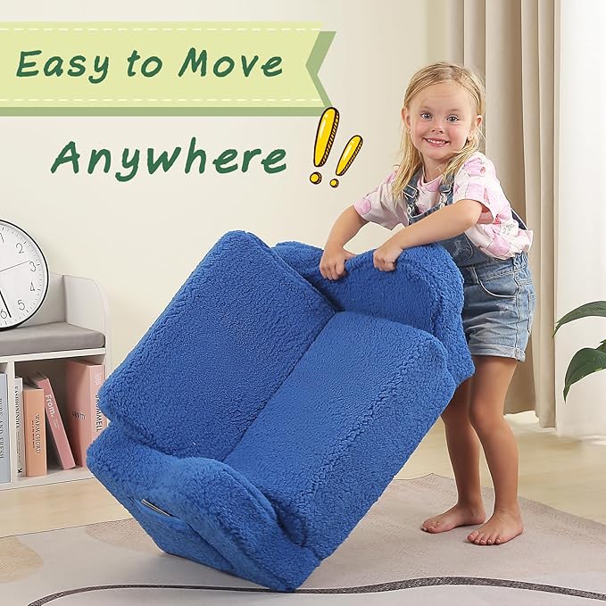 Kids Chairs for Toddler, 2-in-1 Toddler Soft Sherpa Couch Fold Out, Convertible Sofa to Lounger for Girls and Boys, Sky Blue